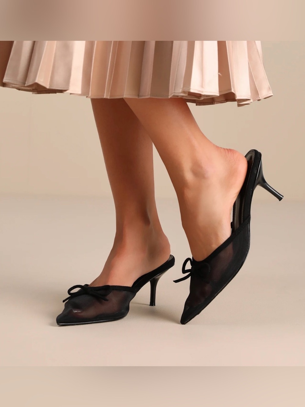 Lulu's Mesh Pointed-Toe Kitten Heels